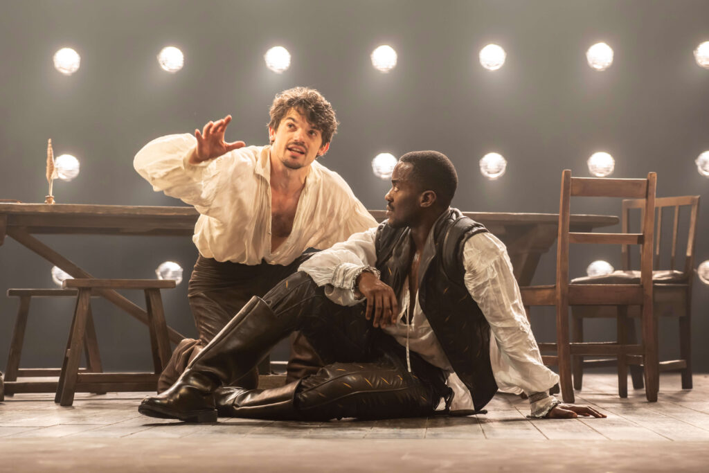 Edward Bluemel as William Shakespeare and Ncuti Gatwa as Christopher Marlowe in Born With Teeth (c) Johan Persson