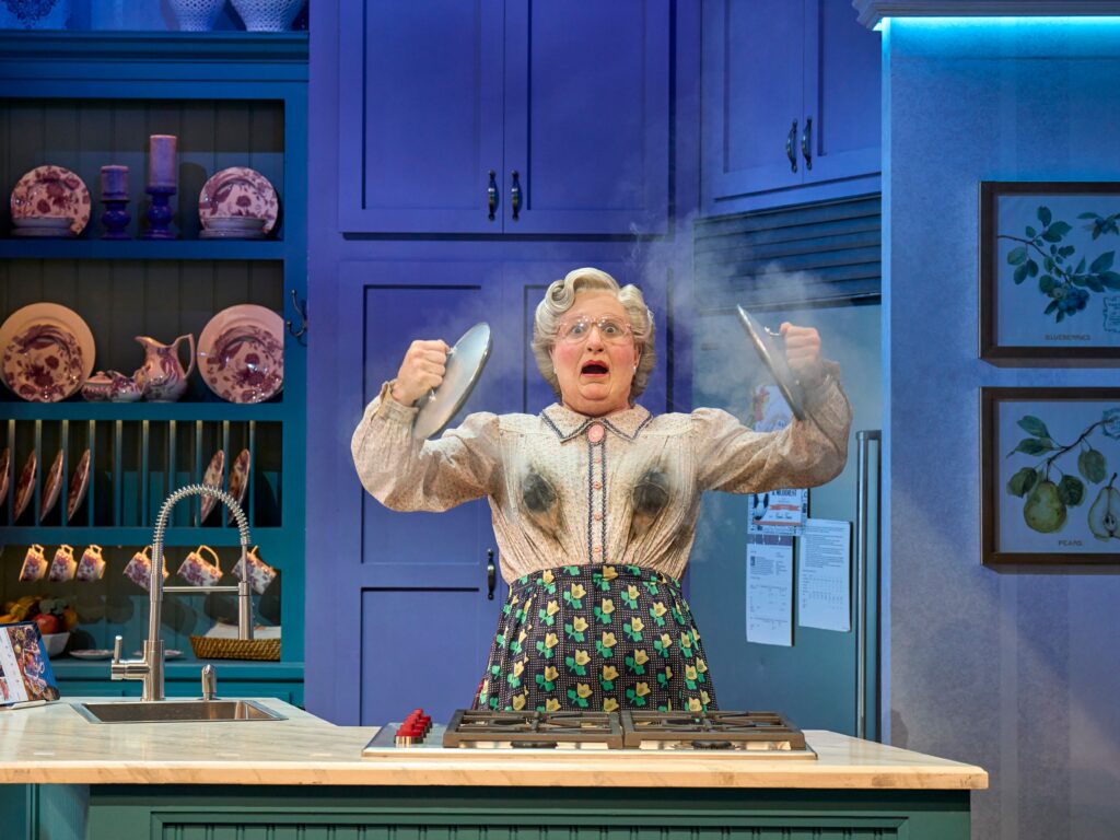 Gabriel Vick in the West End production of Mrs Doubtfire the Musical. Image: Supplied