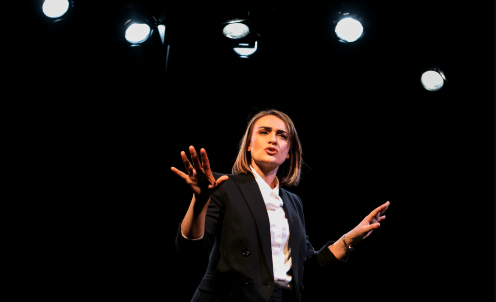 Sheridan Harbridge in Prima Facie - Andrew Henry Presents and Griffin Theatre Company. Photography by Brett Boardman.