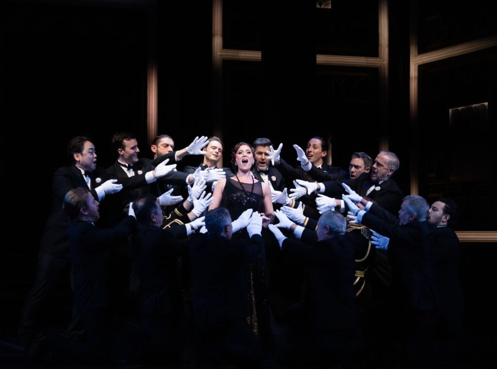 Julie Lea Goodwin as Hanna Glavari and Opera Australia Chorus in Opera Australia's The Merry Widow 2026. Photo Credit: Carlita Sari