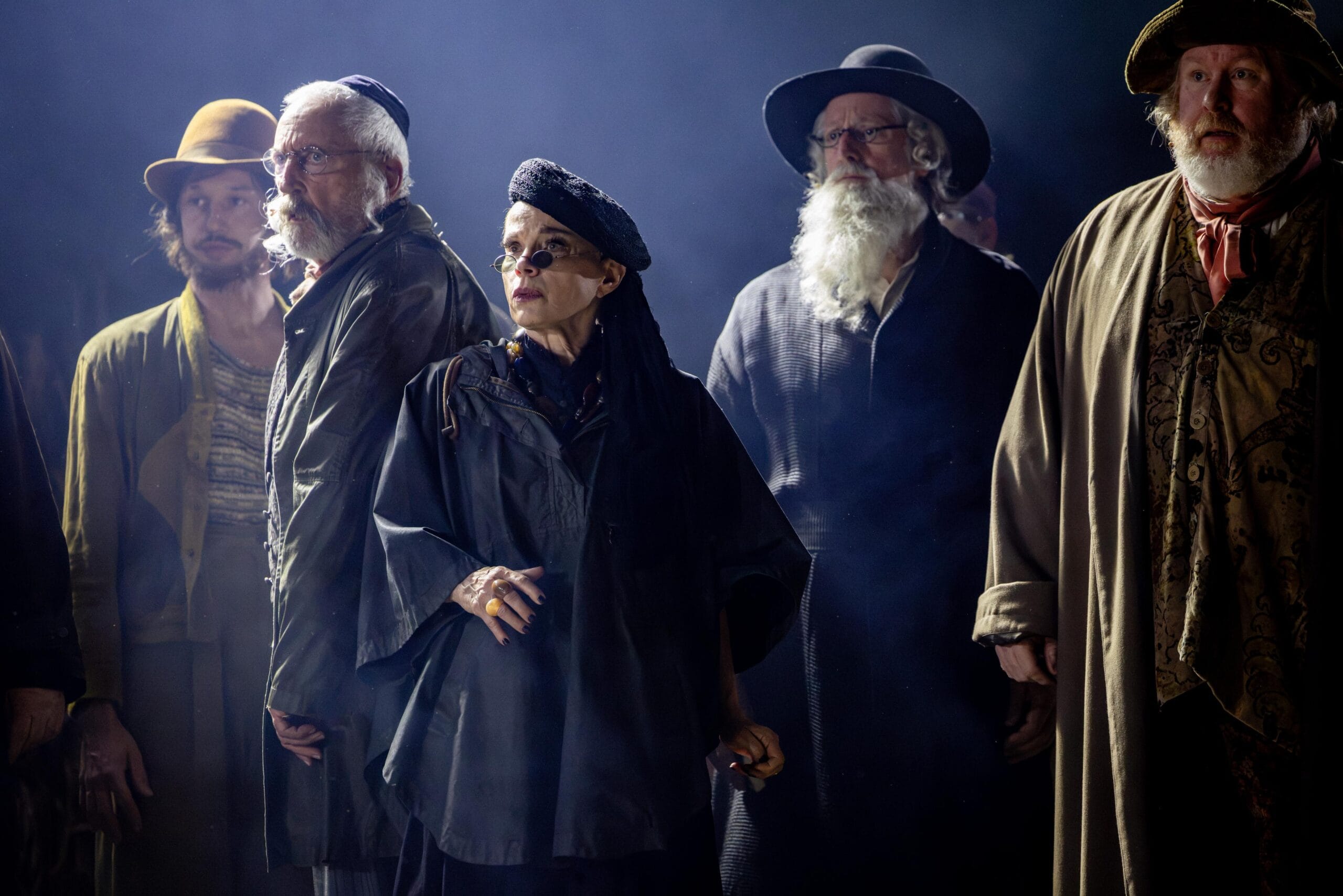 Patrick Whitbread, John Waters, Sigrid Thornton, Mark Doggett and Damien Bermingham in Fiddler on the Roof, Australia. Photo: Daniel Boud